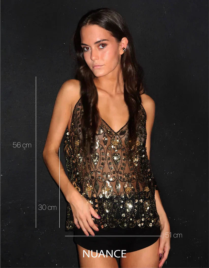 Lois - Sheer Sleeveless Sequin Top