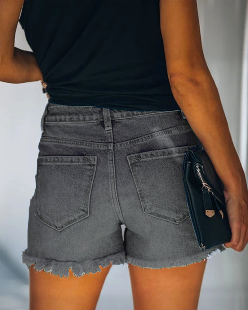 Distressed Mid-Rise Denim Shorts