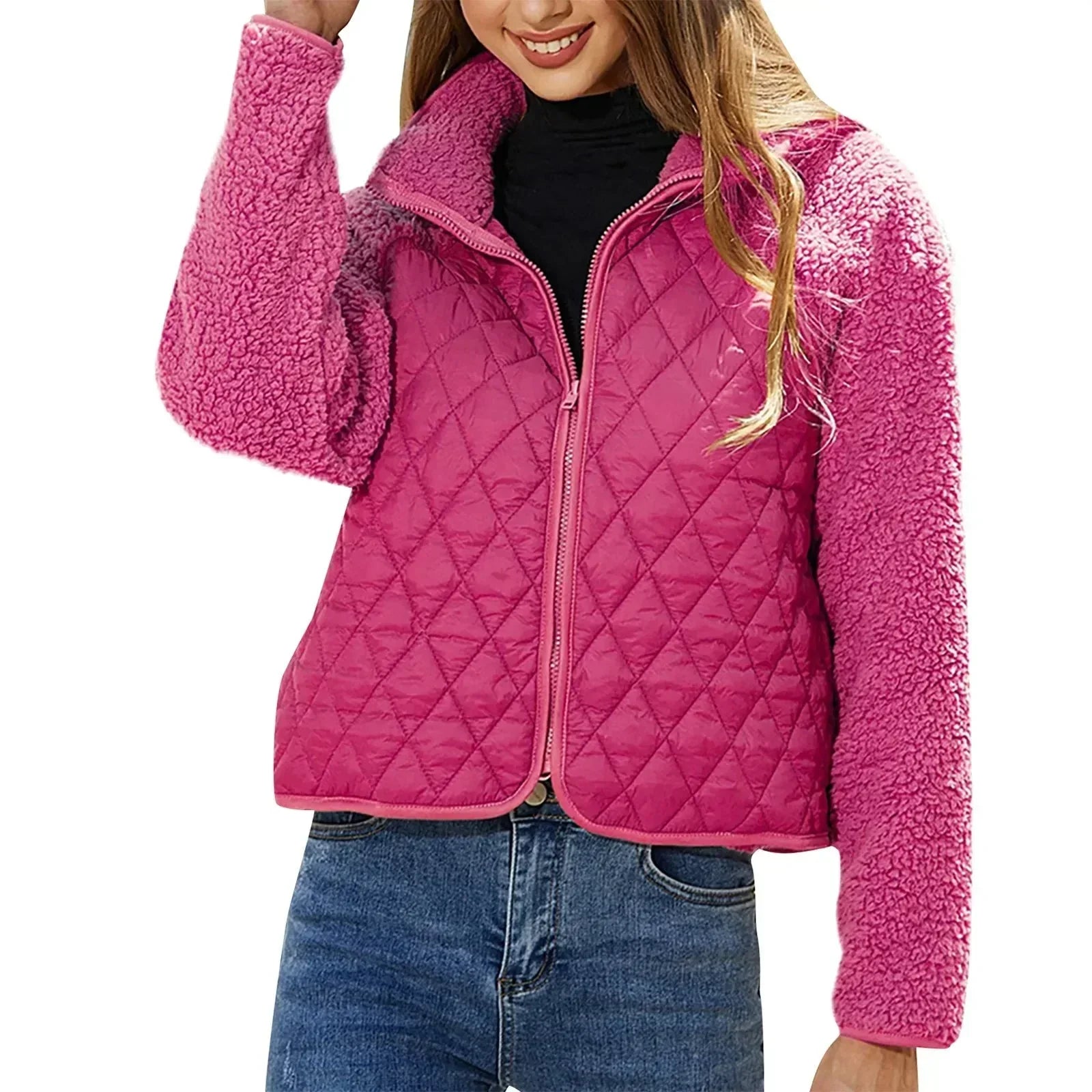 Women's Padded Teddy Winter Coat with Cozy Sleeves and Zipper