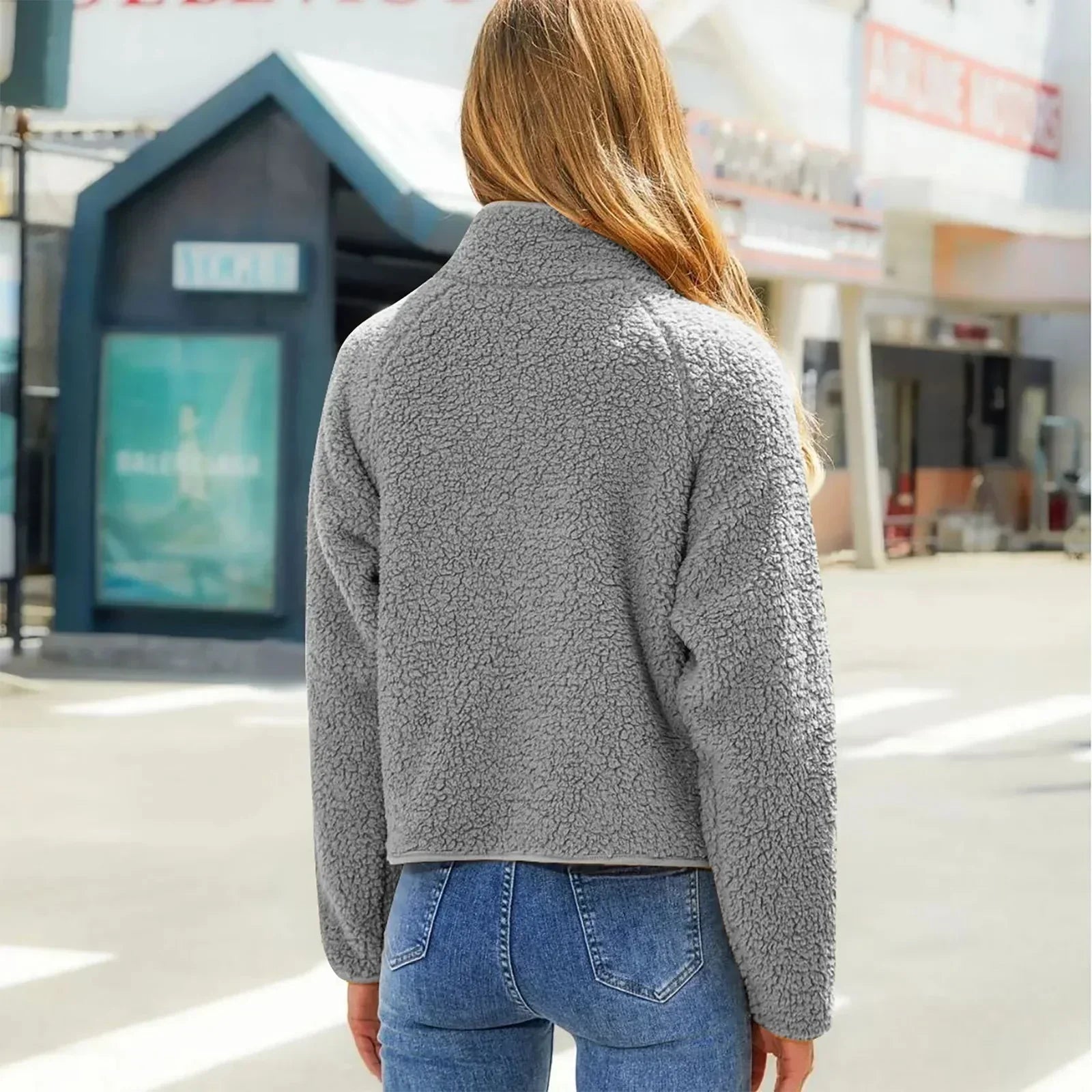 Women's Padded Teddy Winter Coat with Cozy Sleeves and Zipper
