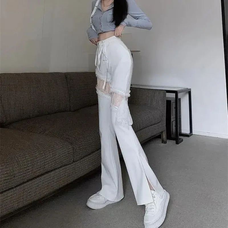 Natalia | Chic Punk-Inspired Flared Trousers with Lace Detailing
