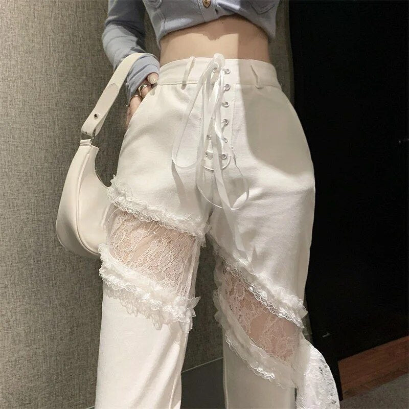 Natalia | Chic Punk-Inspired Flared Trousers with Lace Detailing