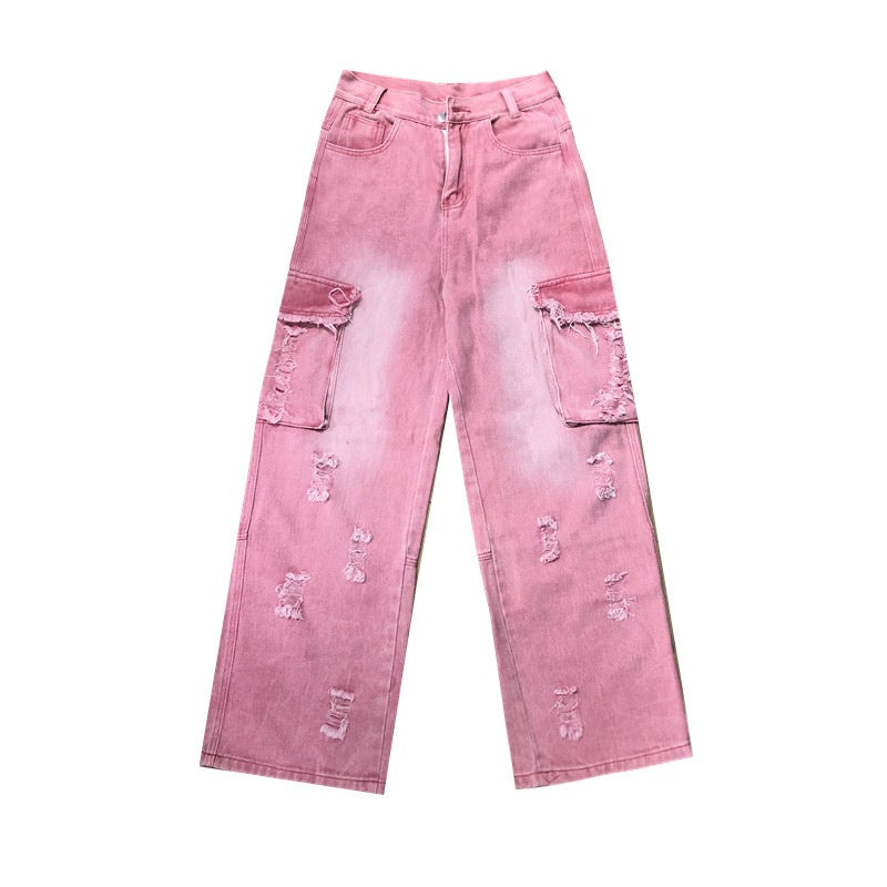 Neriah | Blush Distressed Denim