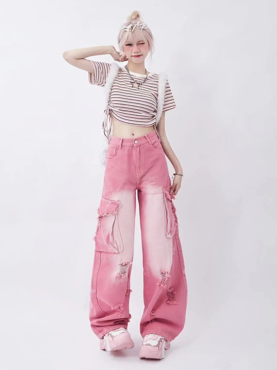 Neriah | Blush Distressed Denim