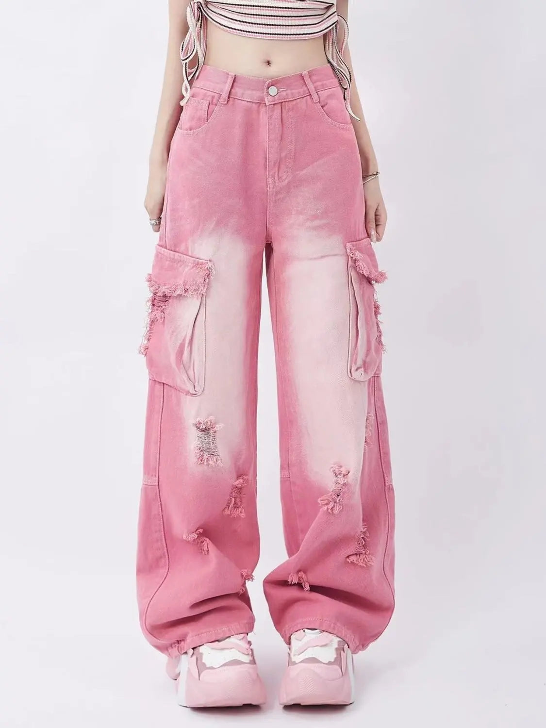 Neriah | Blush Distressed Denim