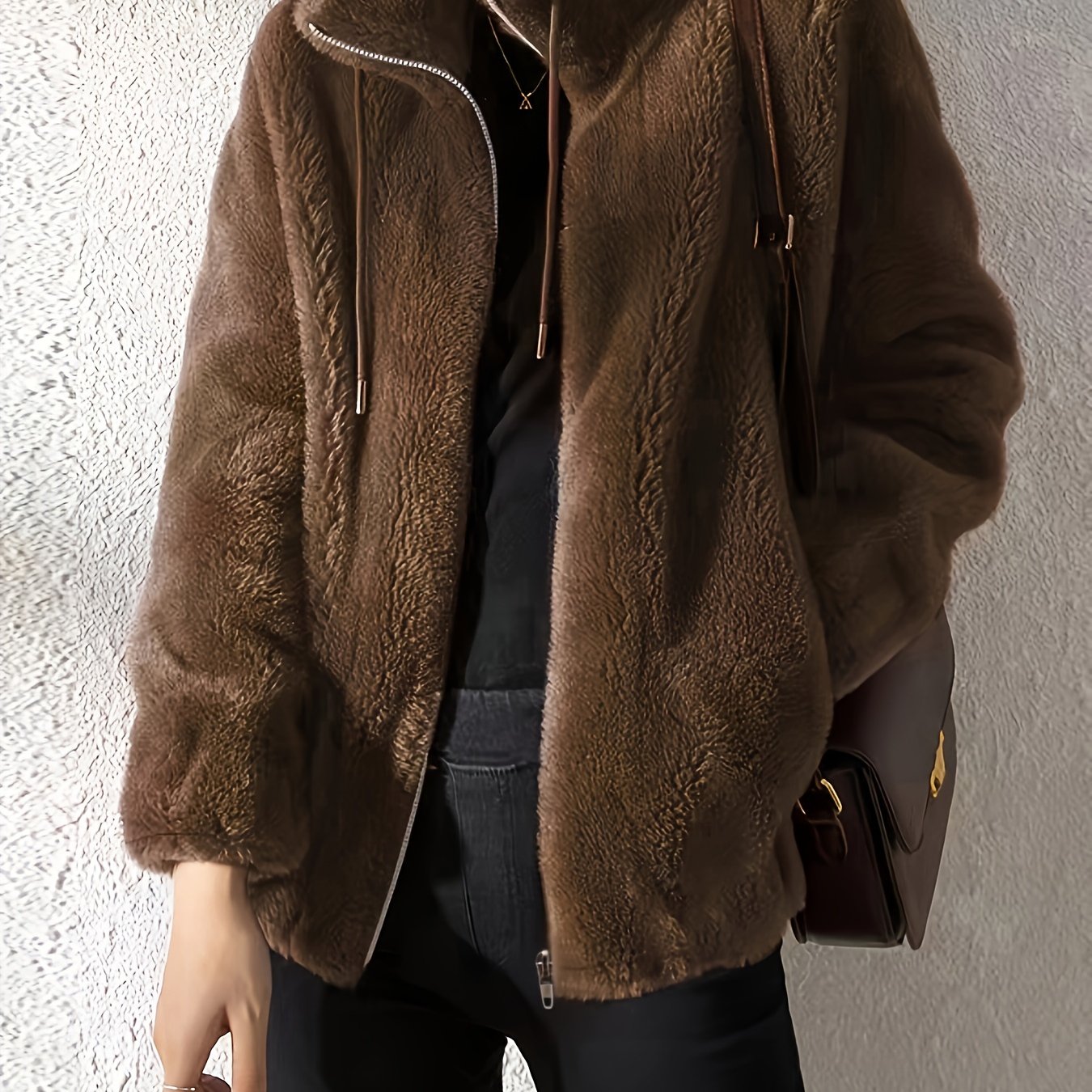 Nina | Cozy Teddy Jacket with Drawstring and Zip Closure