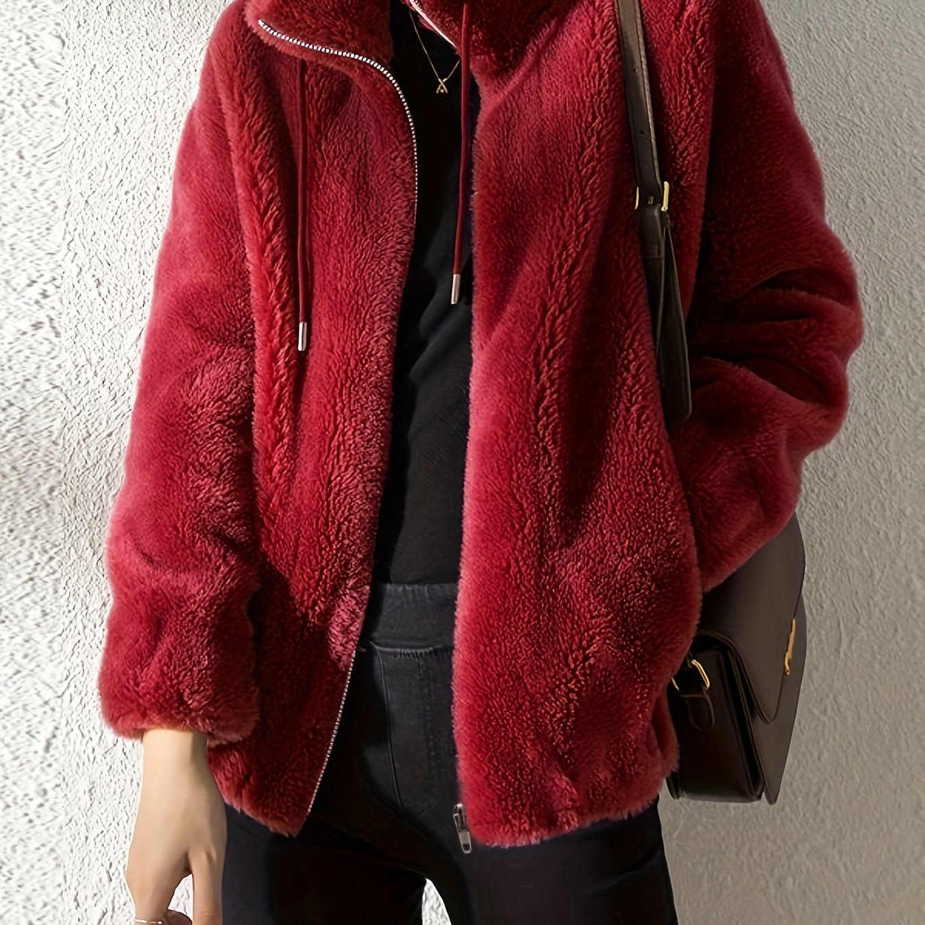 Nina | Cozy Teddy Jacket with Drawstring and Zip Closure