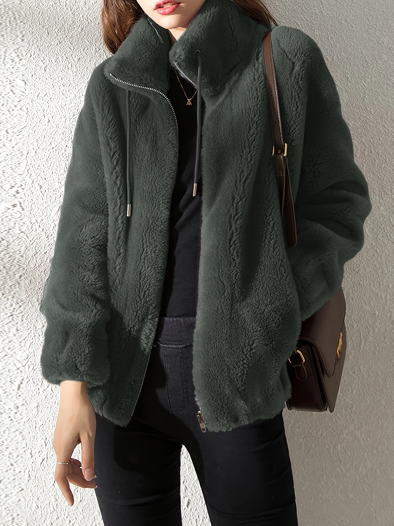 Nina | Cozy Teddy Jacket with Drawstring and Zip Closure