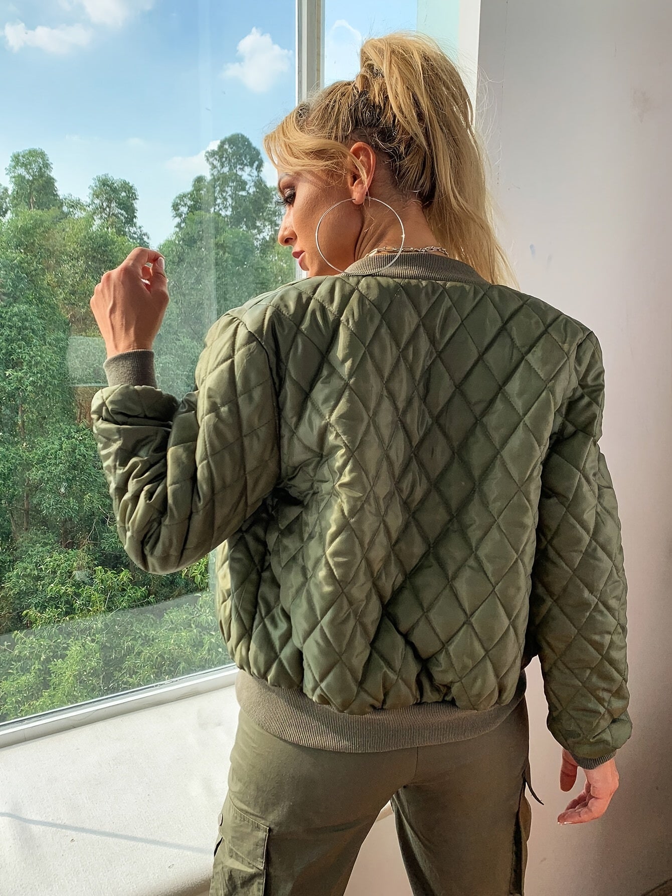 Nina | Solid Color Padded Bomber Jacket