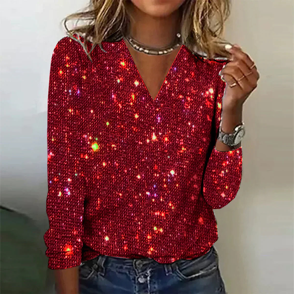 Priscilla | Shimmering V-Neck Sweater