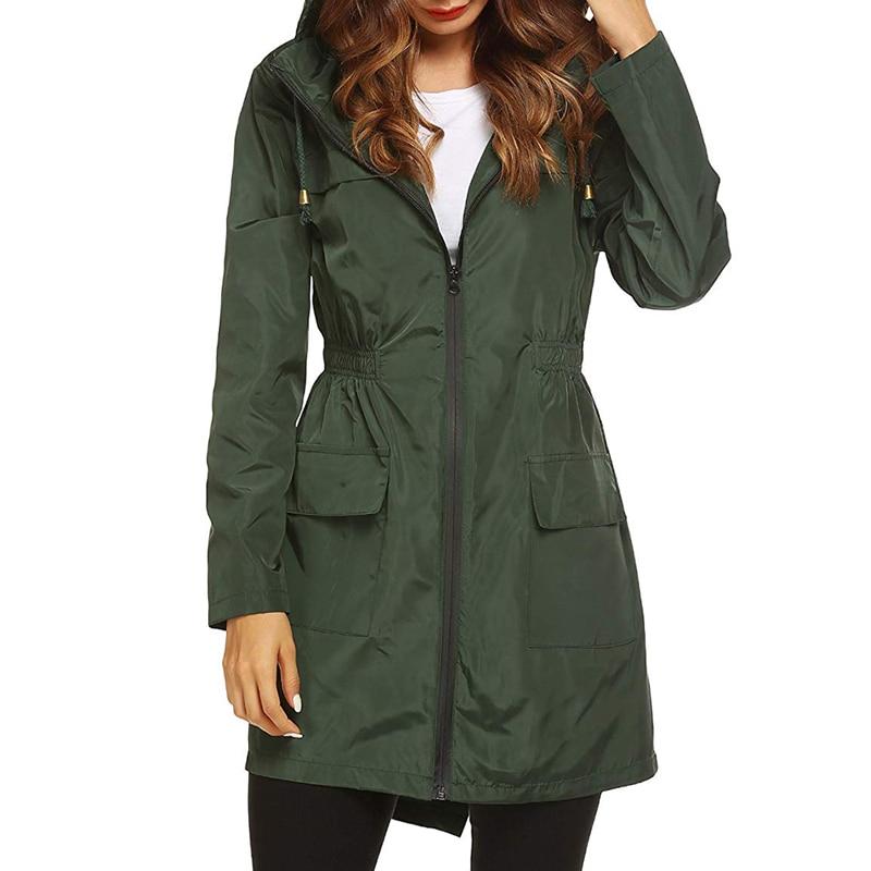 Women's Hooded Waterproof Rain Jacket with Adjustable Waist Cord