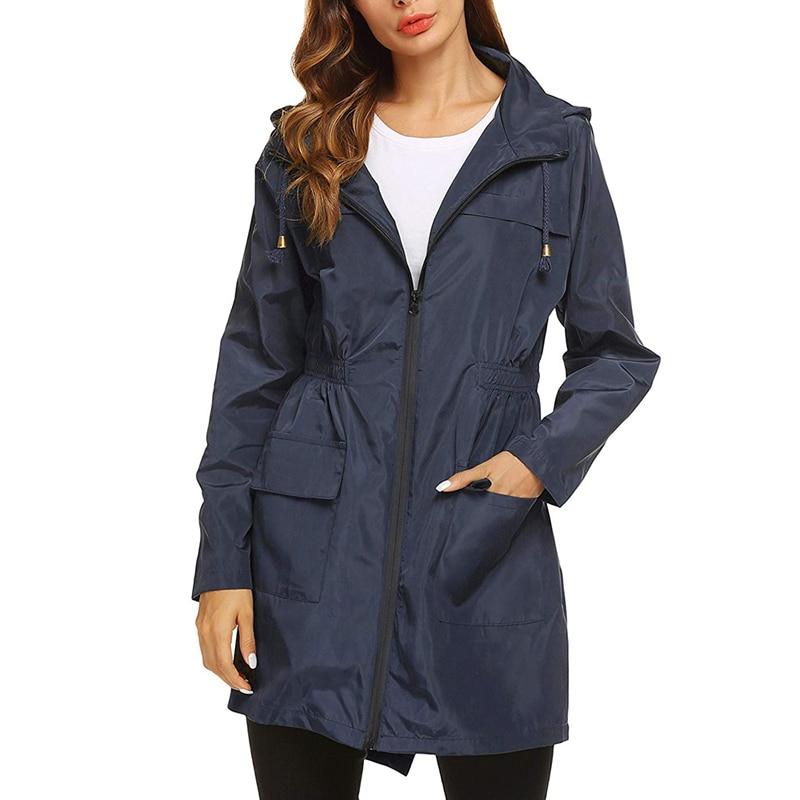 Women's Hooded Waterproof Rain Jacket with Adjustable Waist Cord