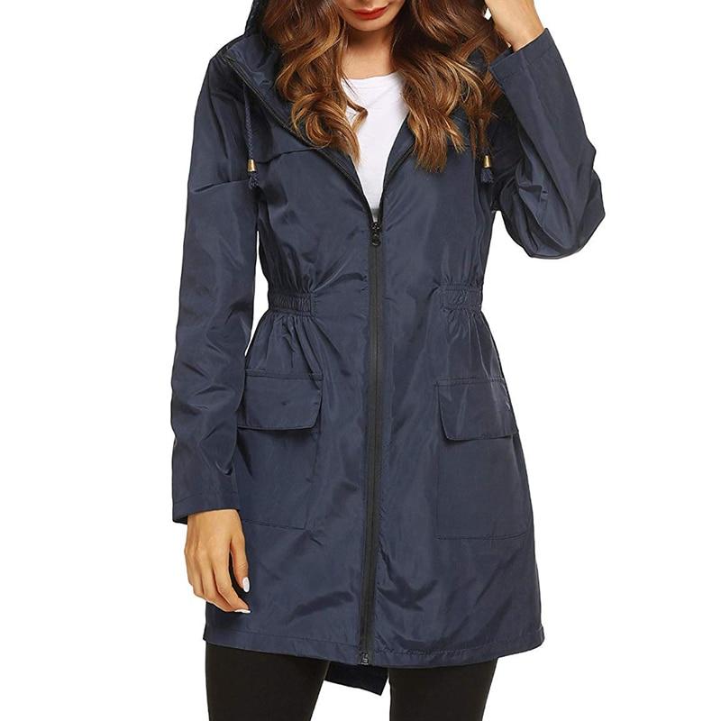 Women's Hooded Waterproof Rain Jacket with Adjustable Waist Cord