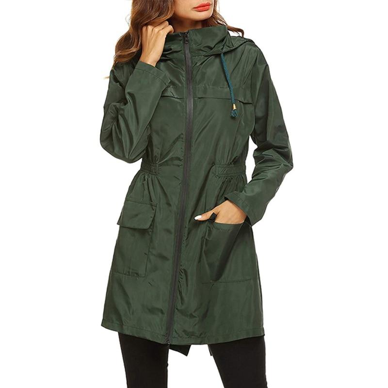 Women's Hooded Waterproof Rain Jacket with Adjustable Waist Cord