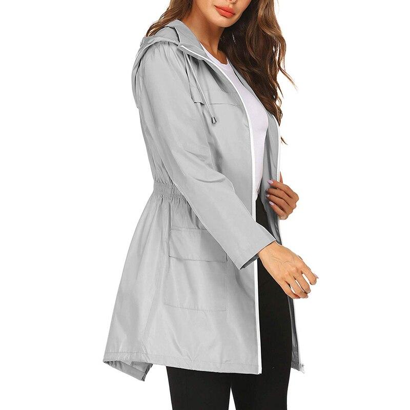 Women's Hooded Waterproof Rain Jacket with Adjustable Waist Cord