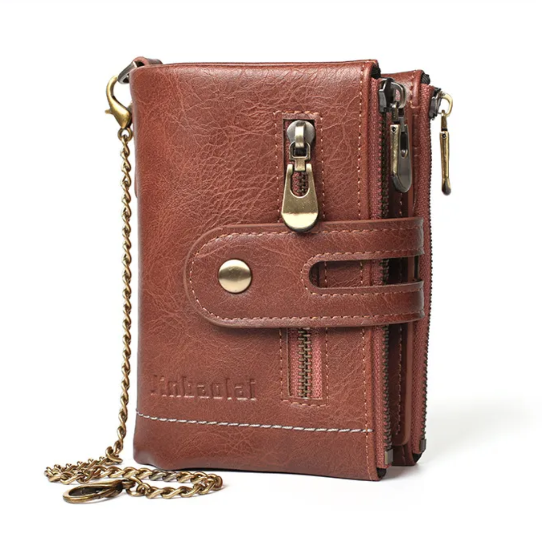 Vintage Leather Wallet with Stylish Chain!