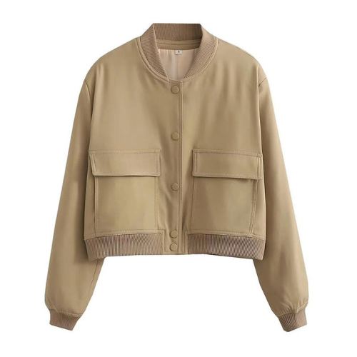Romy | Button-Detail Short Bomber Jacket