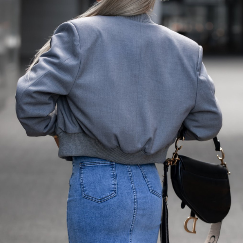 Romy | Button-Detail Short Bomber Jacket