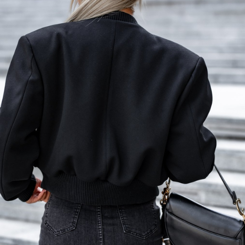 Romy | Button-Detail Short Bomber Jacket