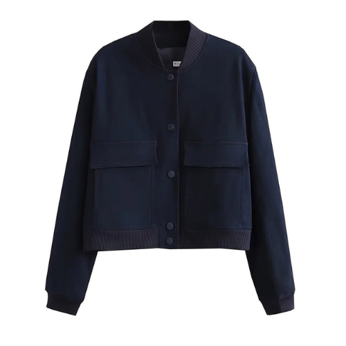 Romy | Button-Detail Short Bomber Jacket