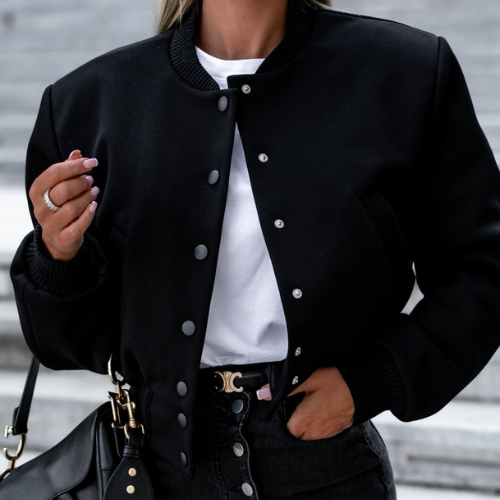 Romy | Button-Detail Short Bomber Jacket