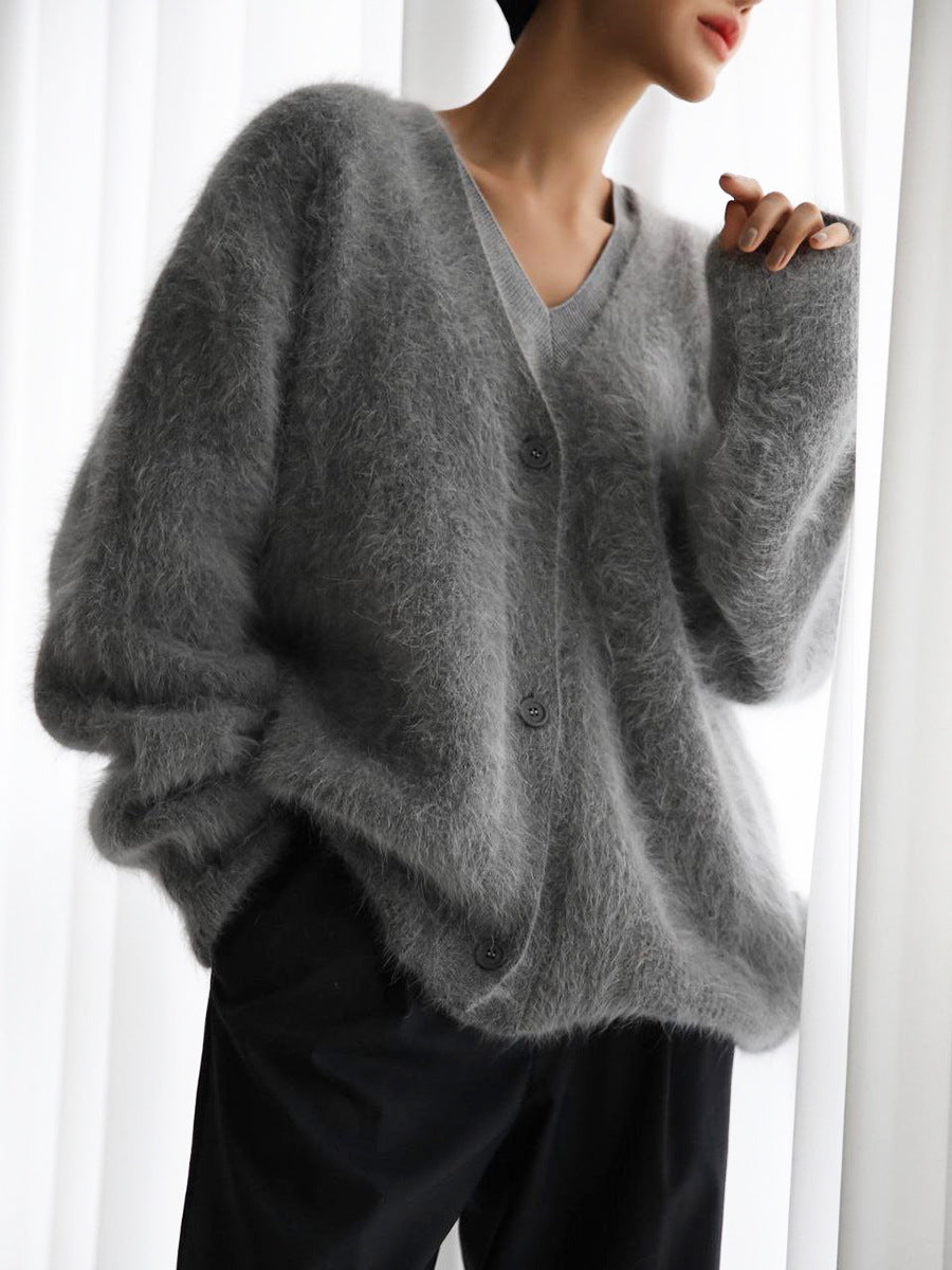 Women's V-Neck Oversized Fluffy Cardigan