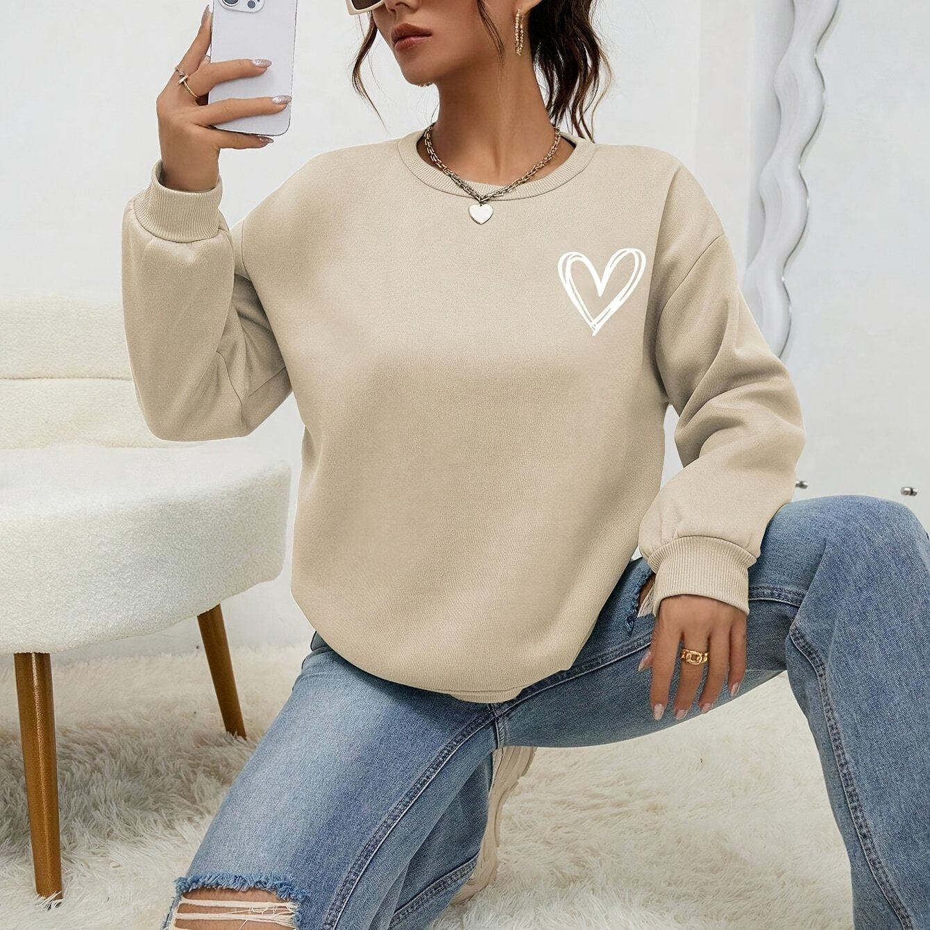 Sophie | Long Sleeve Casual Sweatshirt with Heart Print