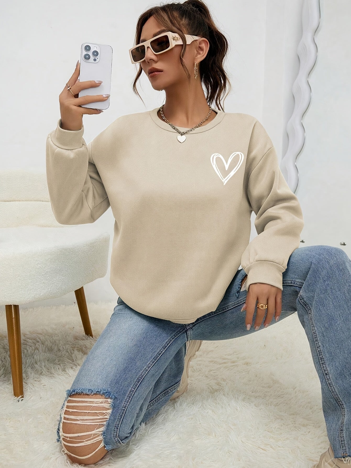 Sophie | Long Sleeve Casual Sweatshirt with Heart Print