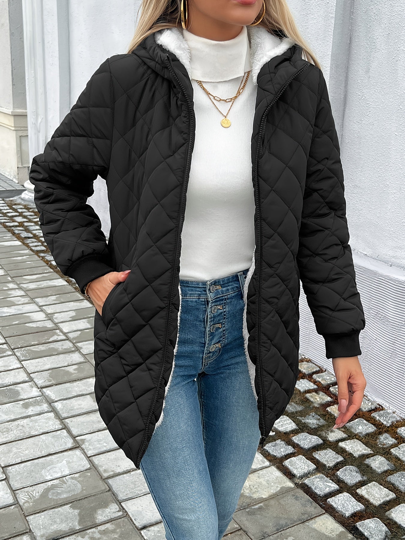 Sophie | Quilted Puffy Jacket with Zipper and Faux Fur Lining