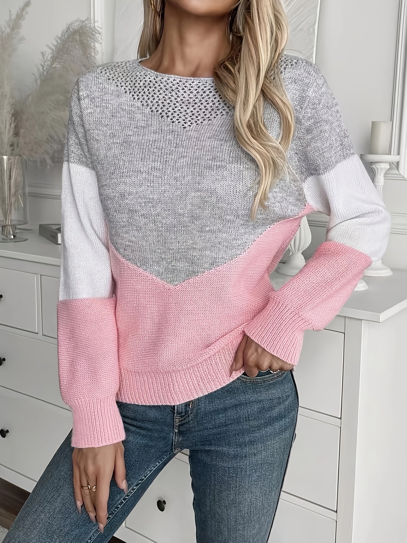 Sophie | Vibrant Block-Patterned Casual Sweater with Long Sleeves