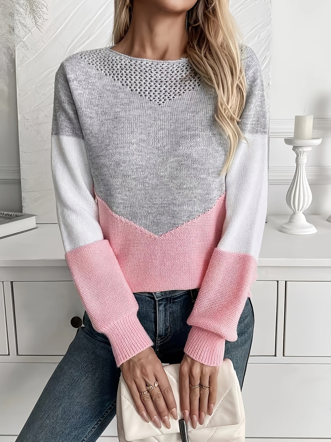 Sophie | Vibrant Block-Patterned Casual Sweater with Long Sleeves