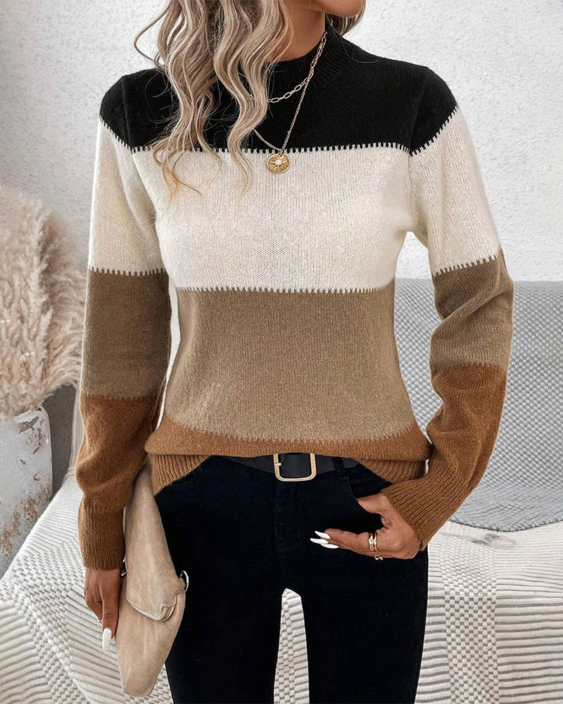 Stacey | High Neck Color Block Sweater