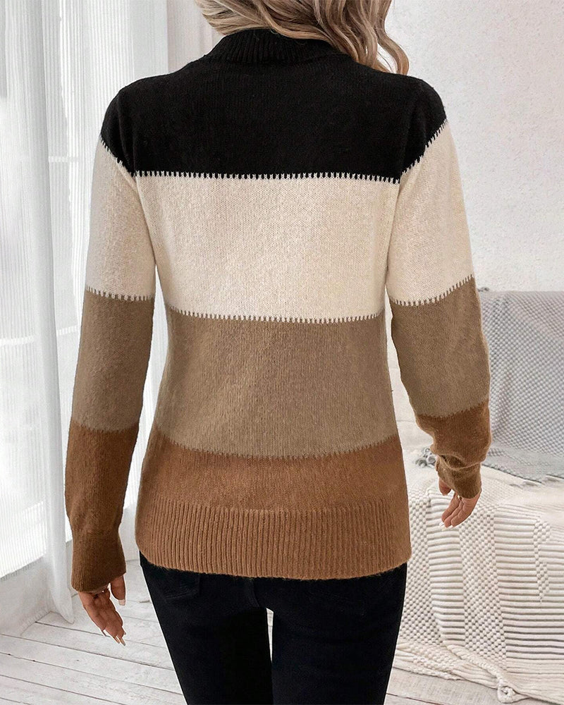 Stacey | High Neck Color Block Sweater