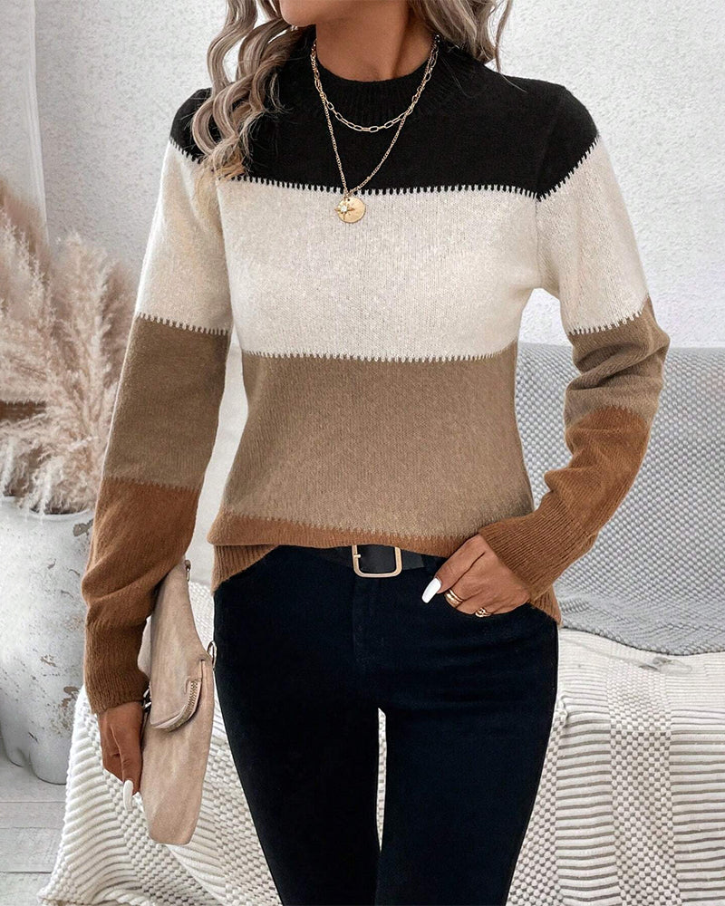 Stacey | High Neck Color Block Sweater