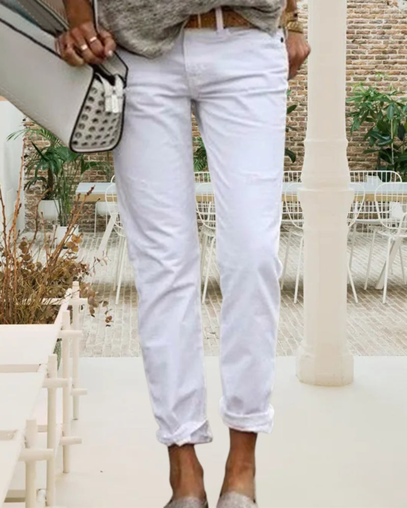 Chic Solid Color Casual Trousers