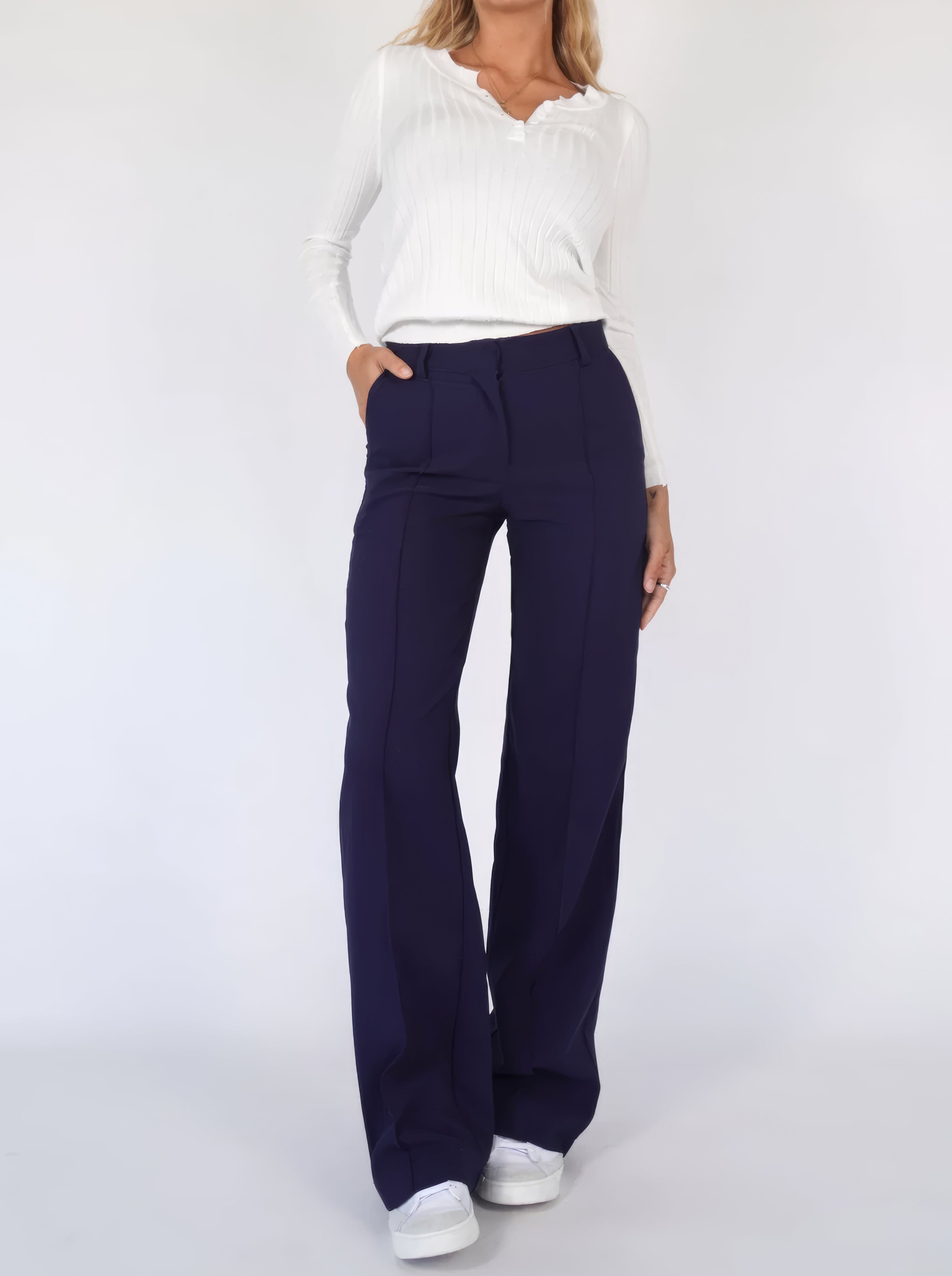 High-Waisted Wide Leg Trousers for Women with Pockets and Belt Loops