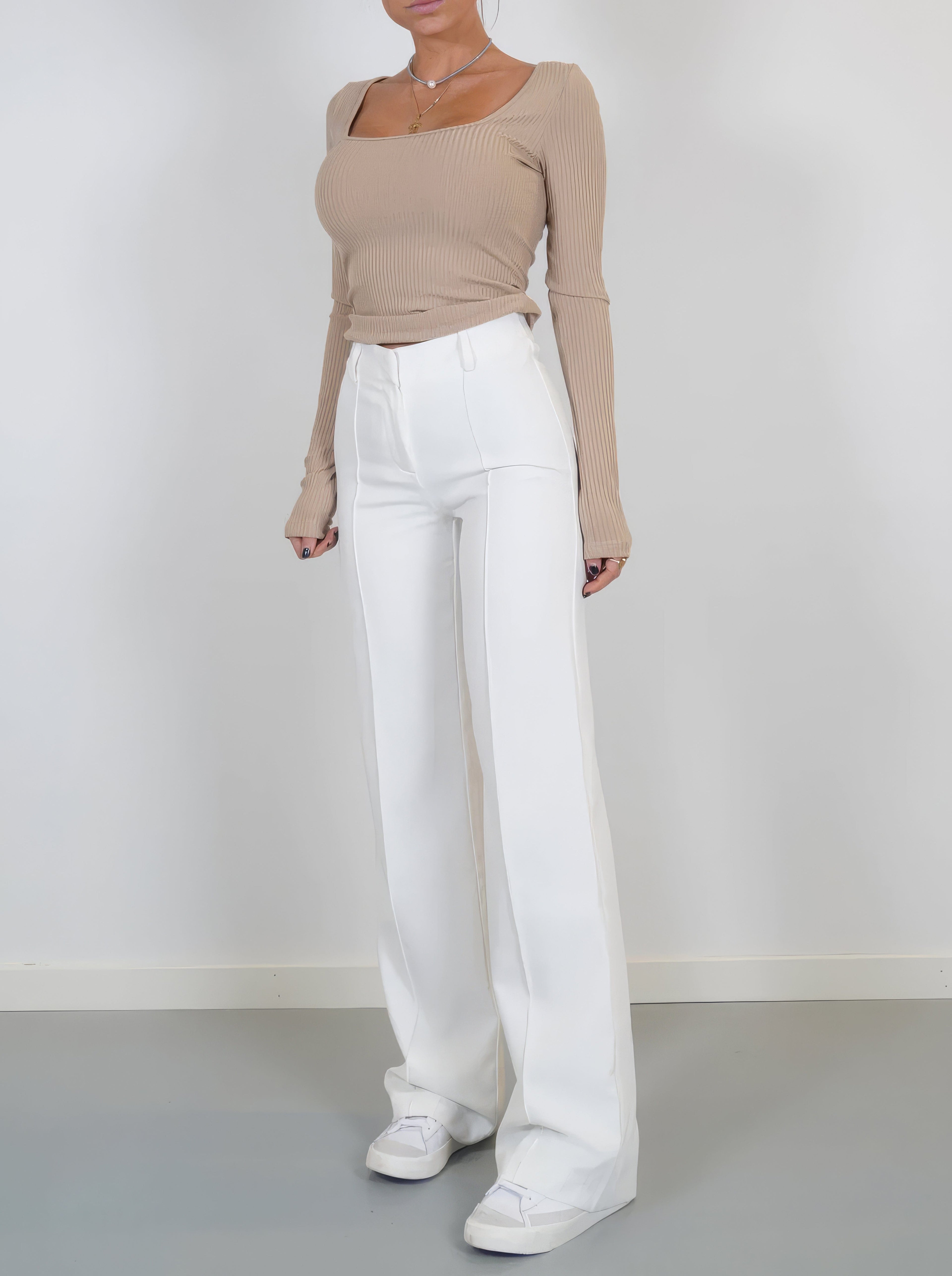 High-Waisted Wide Leg Trousers for Women with Pockets and Belt Loops