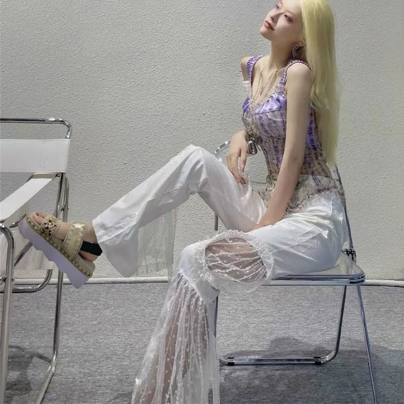 Viola High-Waisted Flared Trousers with Lace Accents