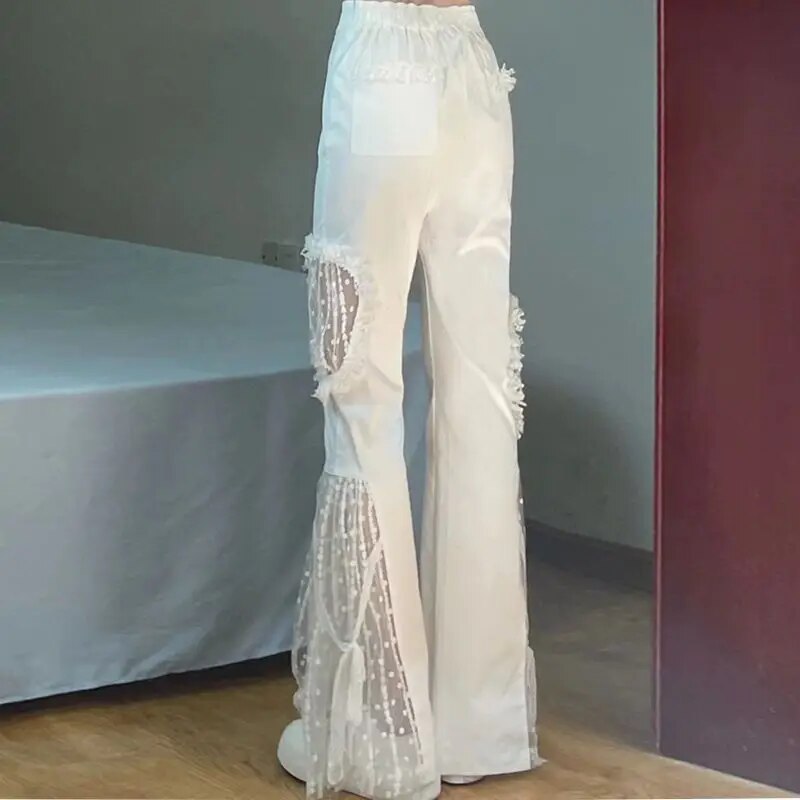 Viola High-Waisted Flared Trousers with Lace Accents