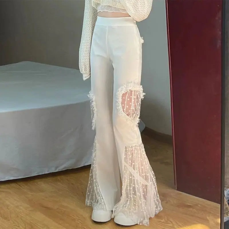 Viola High-Waisted Flared Trousers with Lace Accents