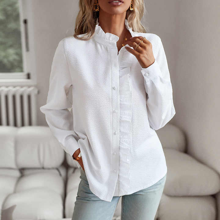 Jamie - Ruffled Blouse with Stand-Up Collar
