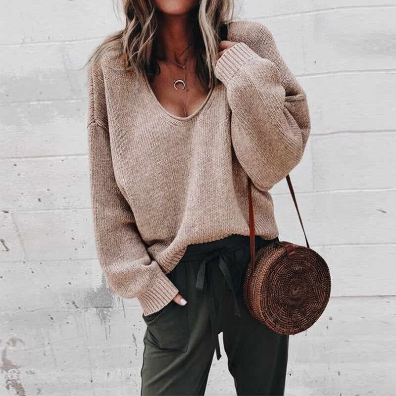 Plus Size Women's Deep V-Neck Oversized Sweater
