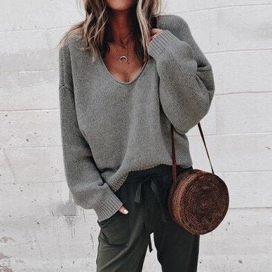 Plus Size Women's Deep V-Neck Oversized Sweater