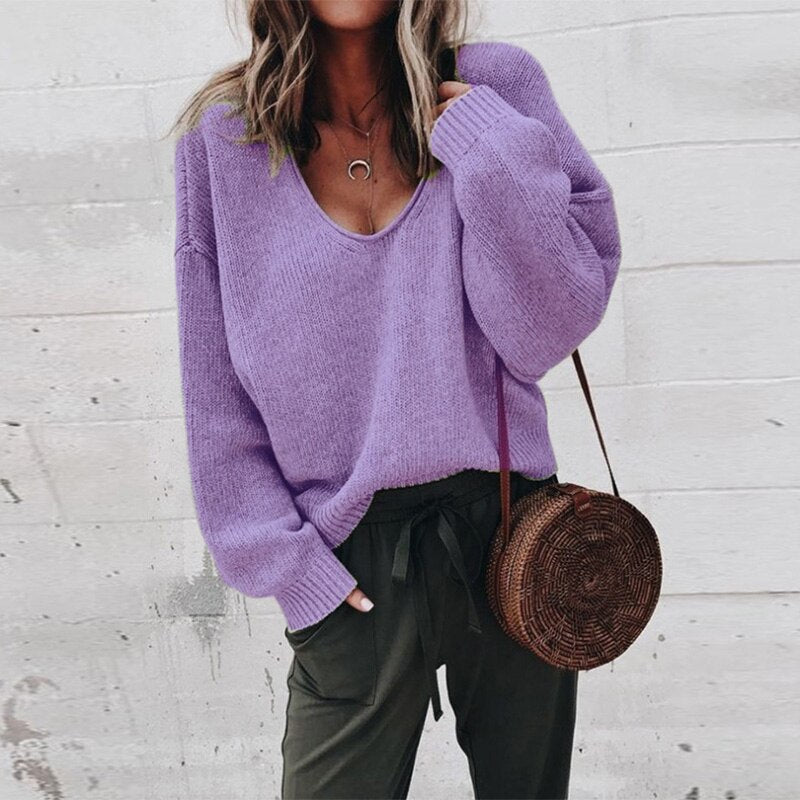 Plus Size Women's Deep V-Neck Oversized Sweater