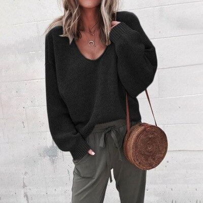 Plus Size Women's Deep V-Neck Oversized Sweater