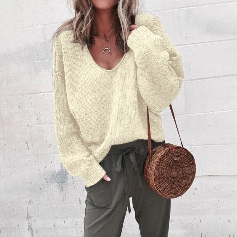 Plus Size Women's Deep V-Neck Oversized Sweater