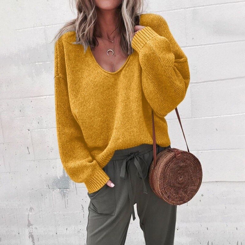 Plus Size Women's Deep V-Neck Oversized Sweater