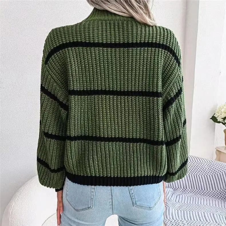 High-Neck Striped Wool Jumper for Women
