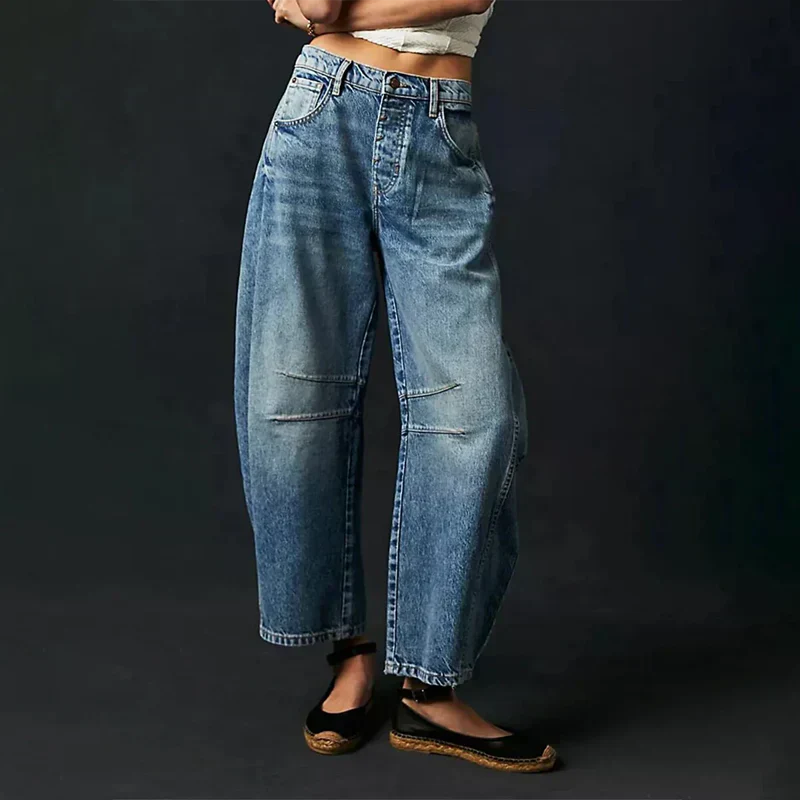 Women's Mid-Waist Wide Leg Denim Jeans