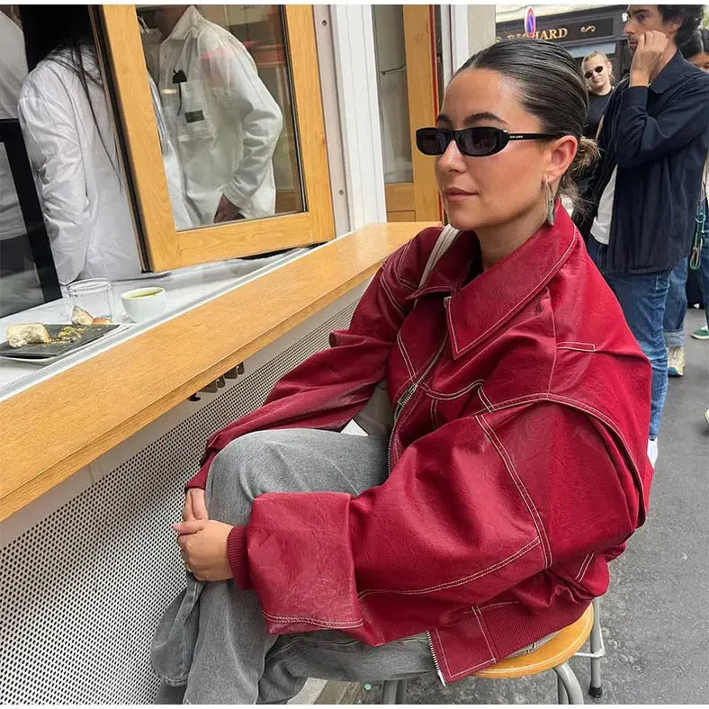Zara - Red Oversized Leather Jacket